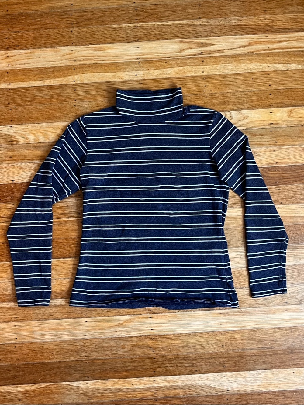 Cotton Striped Turtleneck Long-Sleeve Top